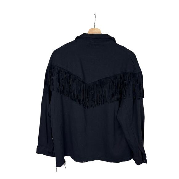 Forever 21 Black Fringe Denim Jacket Western Festival Cowgirl M - Picture 4 of 7
